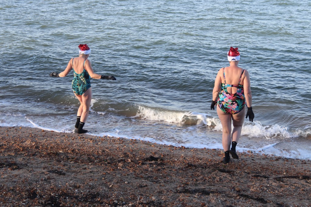 sea swimming; the orange hat ladies; Christmas swim; solent Christmas swim; cold water swimming; winter swimming;