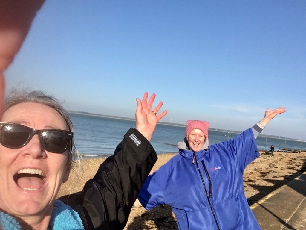 Tides, sea swimming, Orange Hat Ladies, wild swimming, Isle of Wight, laughing swimmers