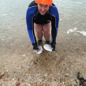 ice, sea swimming, outdoor swimming, orange hat ladies, wild swimming, winter swim