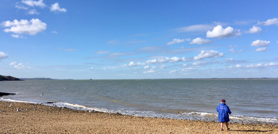 sunshine, sea swimming, orange hat ladies, wild swimming, march wether, low tide