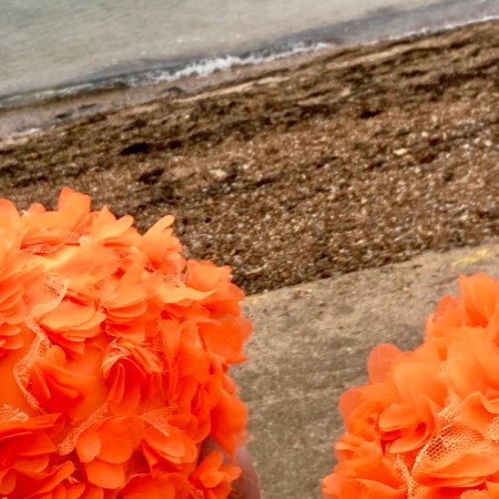 orange hat ladies, sea swimming, swimming women