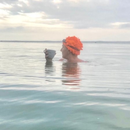 Gurnard, orange hat ladies, isle of wight, sea swimming, tea in the sea